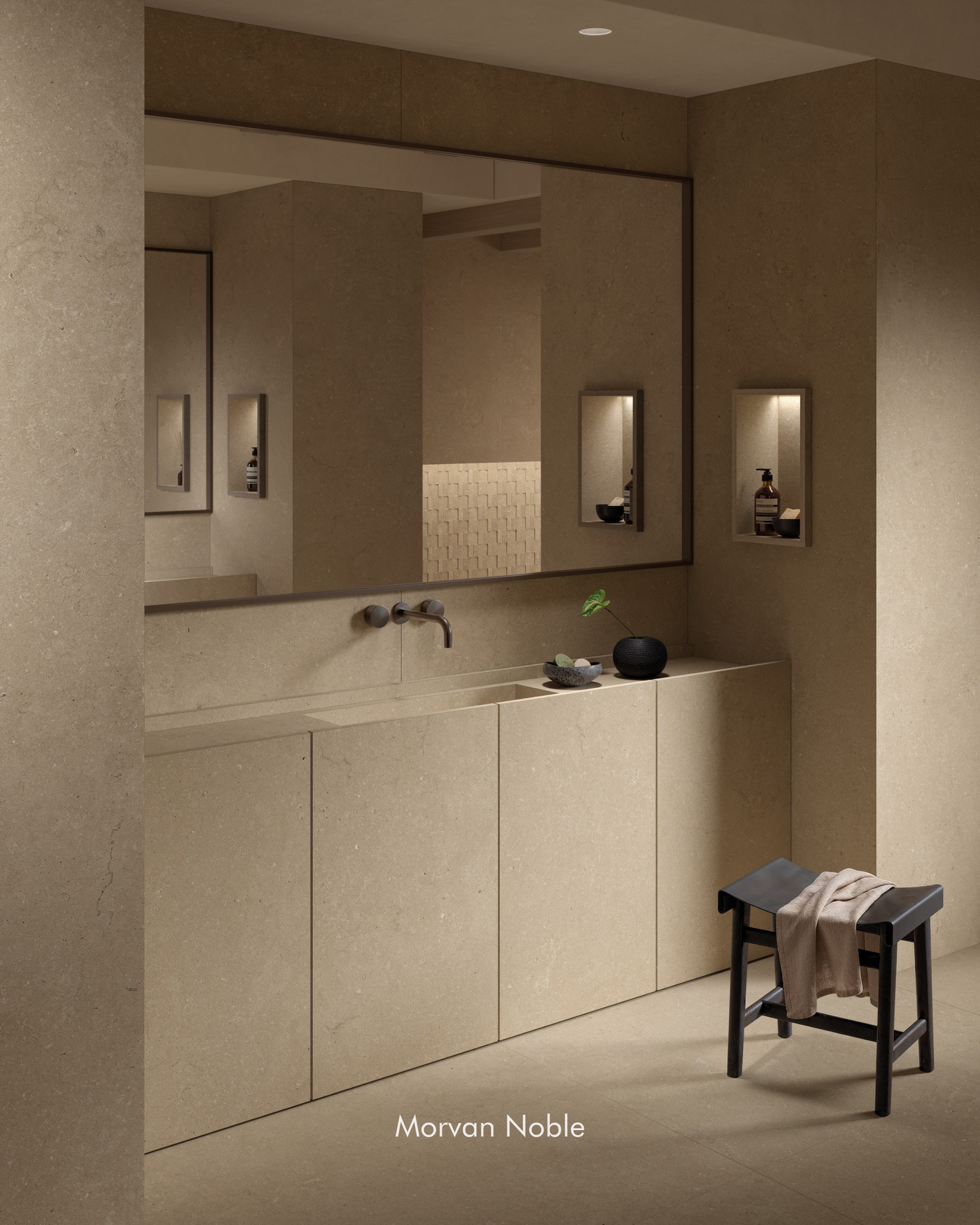 One material, from basin to wall to niche.