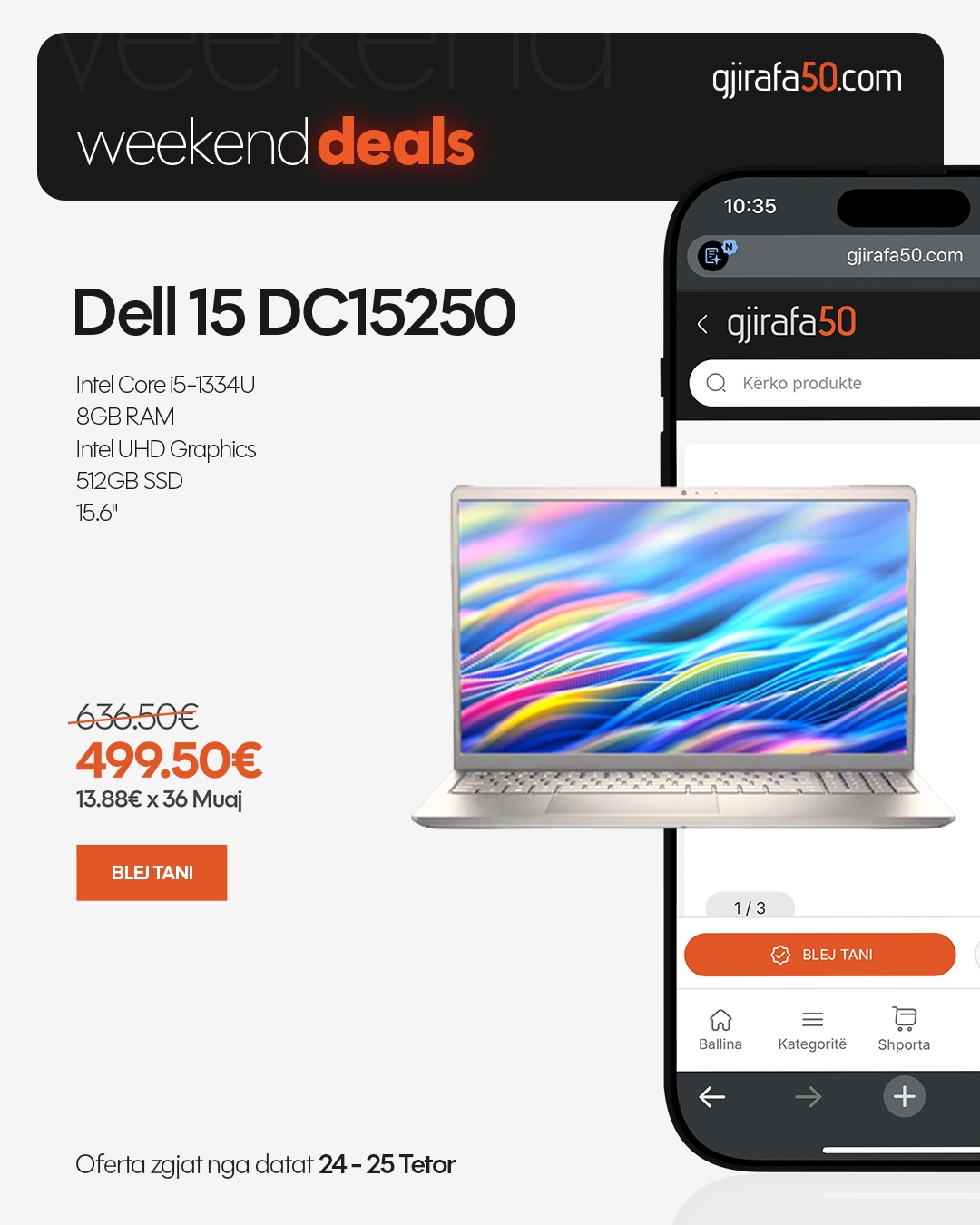 Laptop i besueshëm për punë e mësim Dell 15 DC15250 me Intel