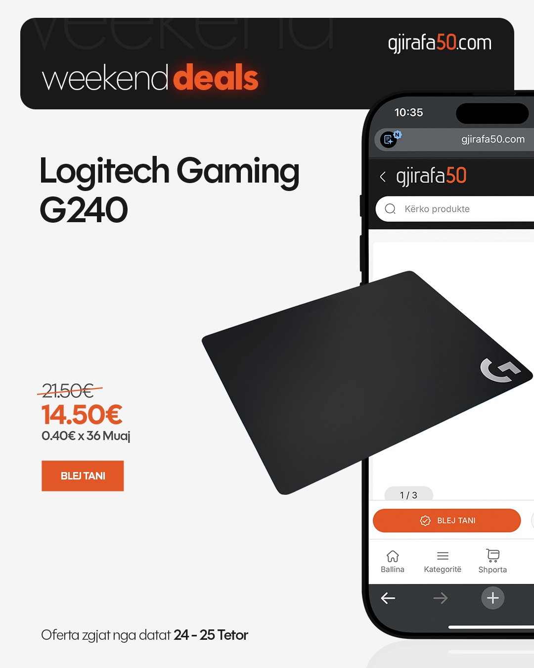 Sipërfaqe e qëndrueshme për lojë Mauspad Logitech Gaming