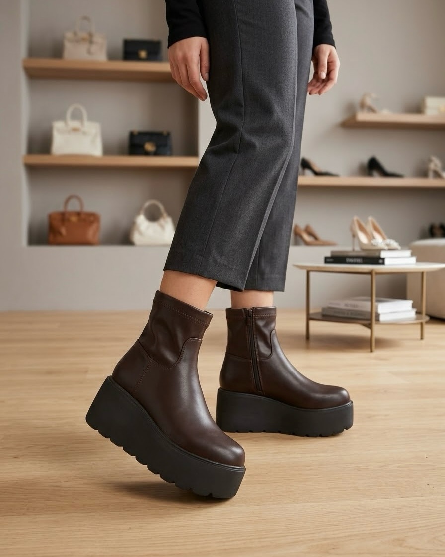Platform leather boots.