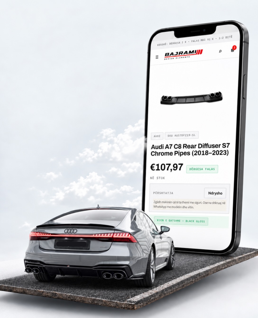 Audi A7 C8 Rear Diffuser S7 Chrome Pipes (2018–2023)
