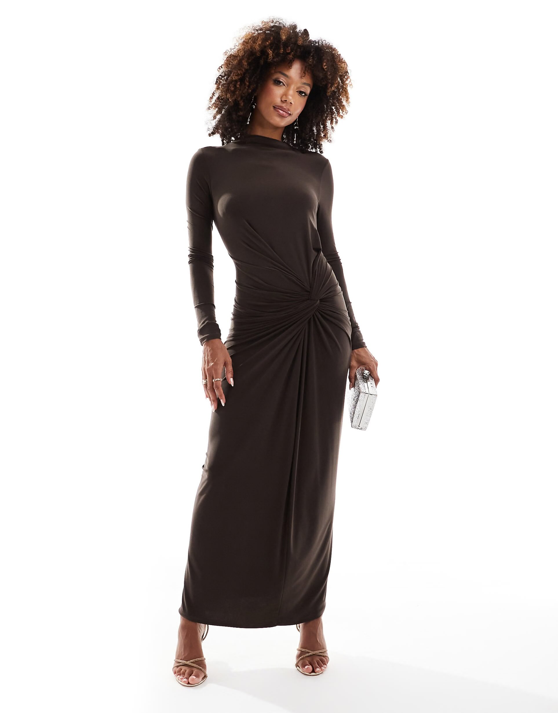 Daska stretch long sleeve high neck twist detail maxi dress