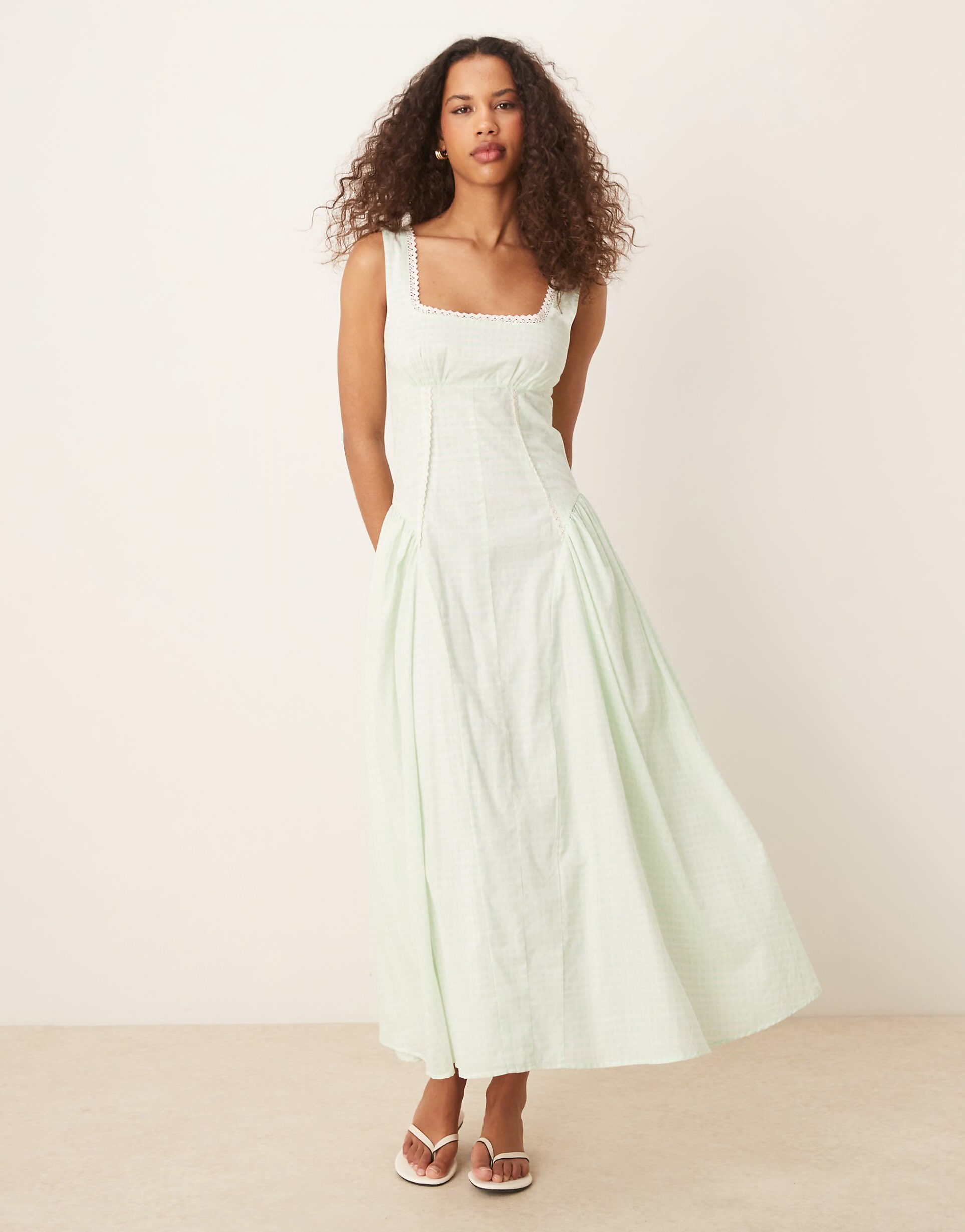 Square neck maxi dress with dropped waist in mint – CHERISH STORE