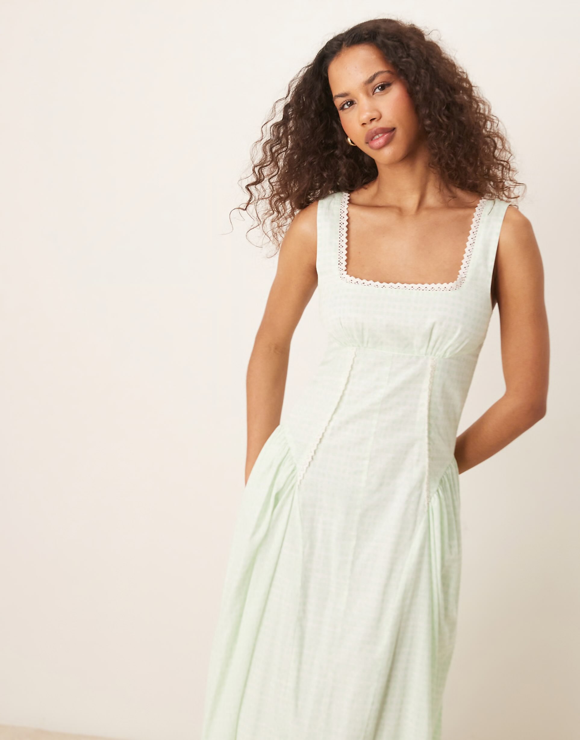 Square neck maxi dress with dropped waist in mint – CHERISH STORE (4)