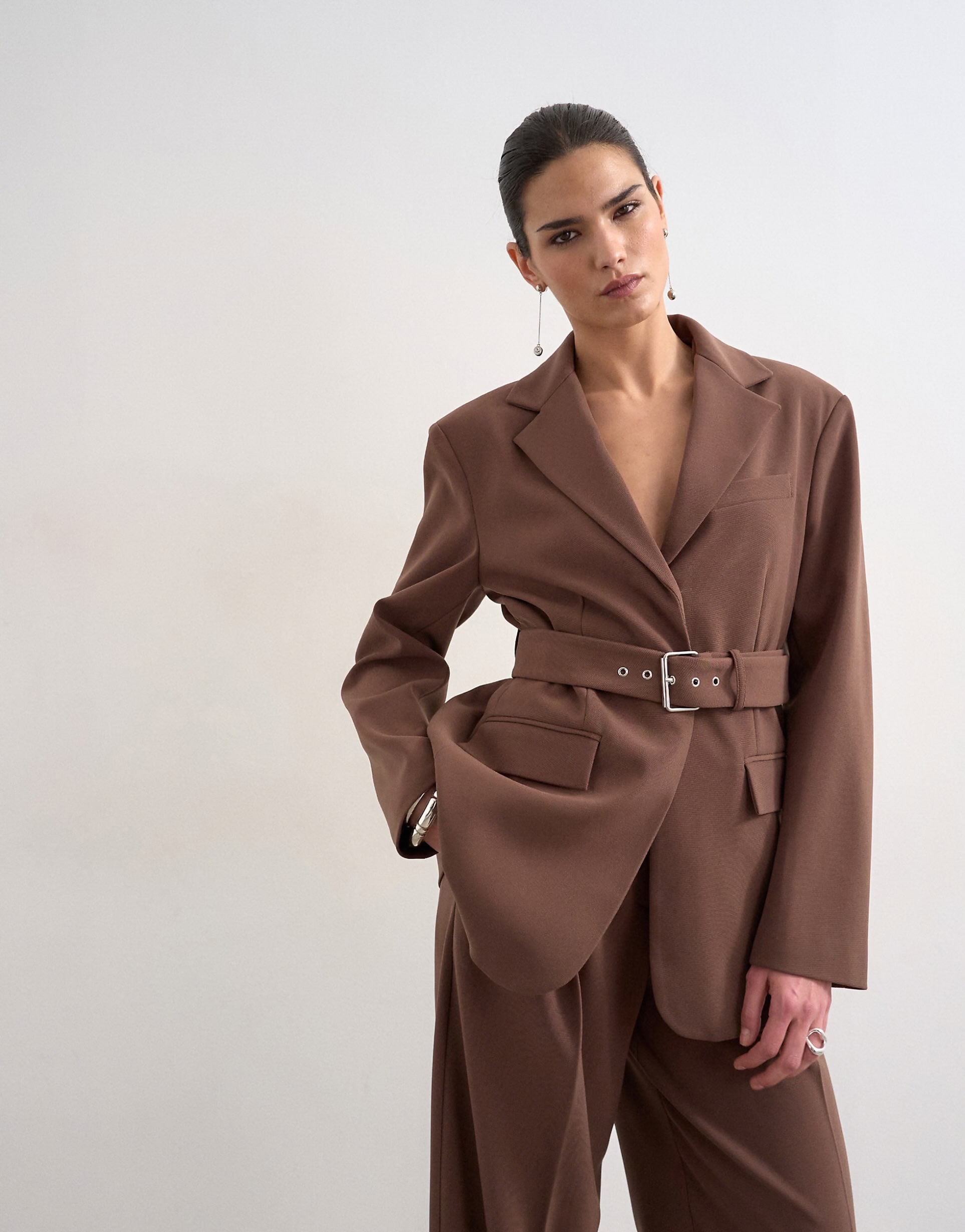 High break belted blazer in chocolate - 38 – CHERISH STORE (3)