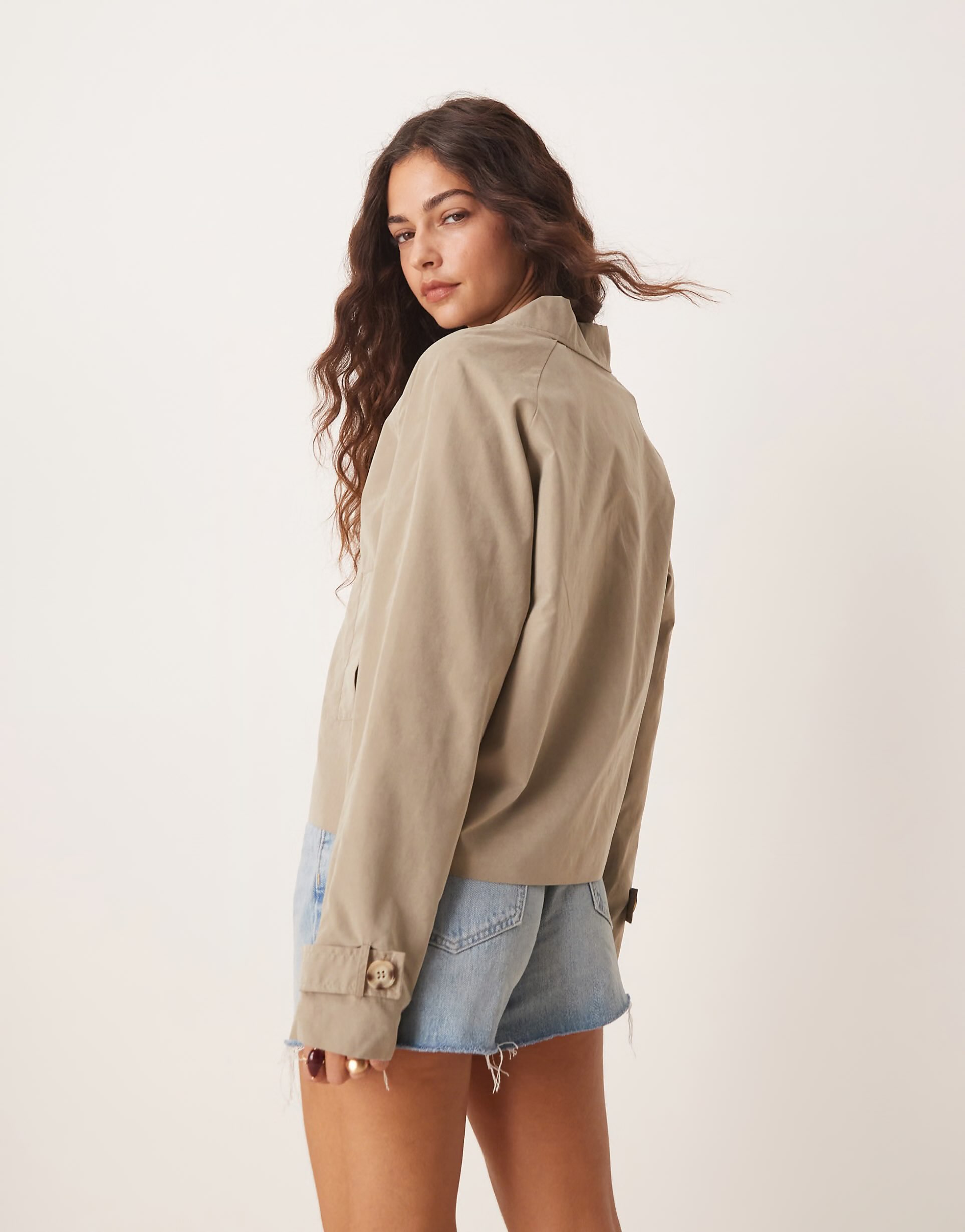 JDY boxy short trench coat in beige-XL – CHERISH STORE (4)