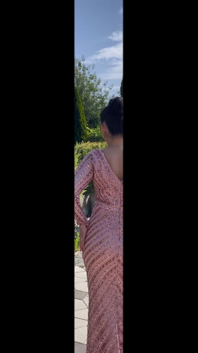 Fustan i gjatë rozë me gurë – AF Dresses