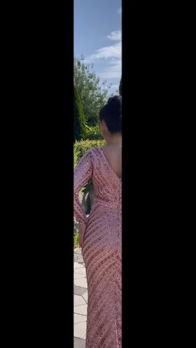 Fustan i gjatë rozë me gurë