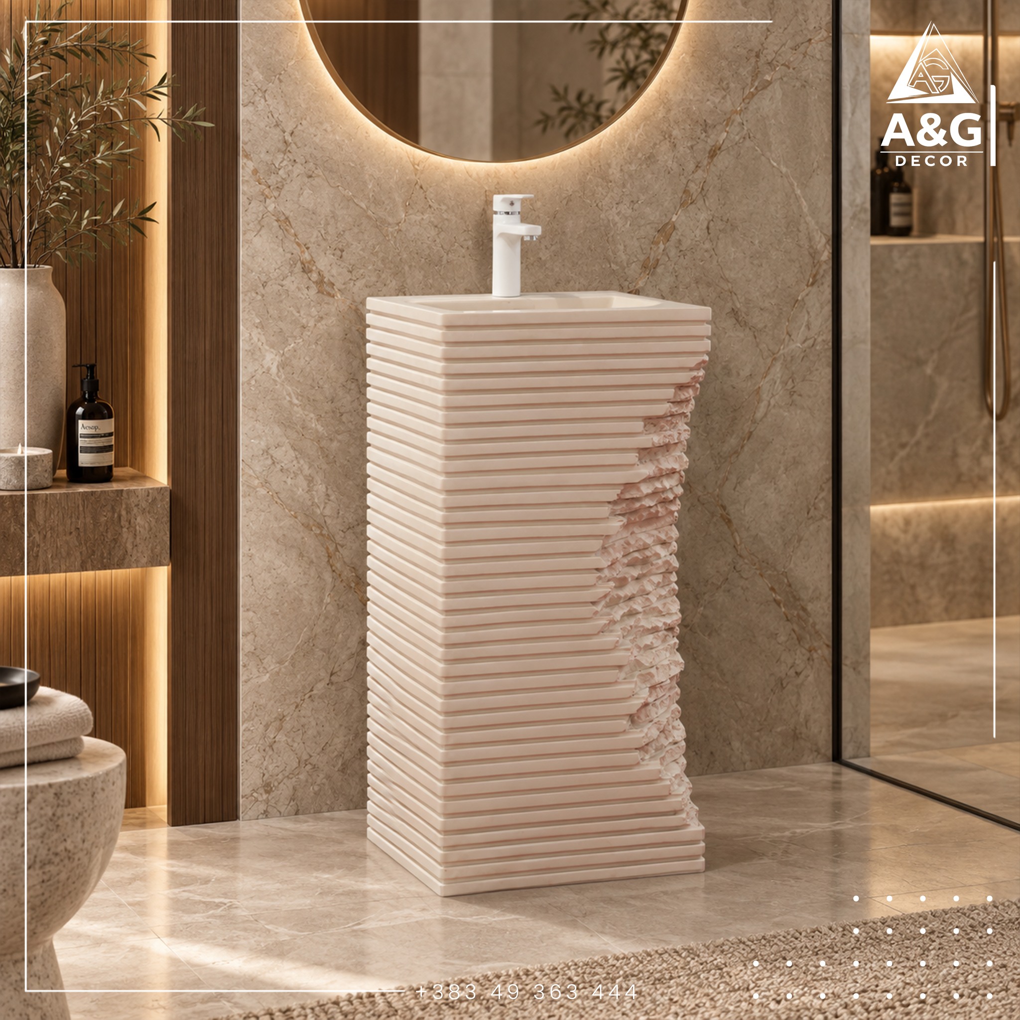 Lavaman me këmbë me vija në ngjyrë krem – AG Decor
