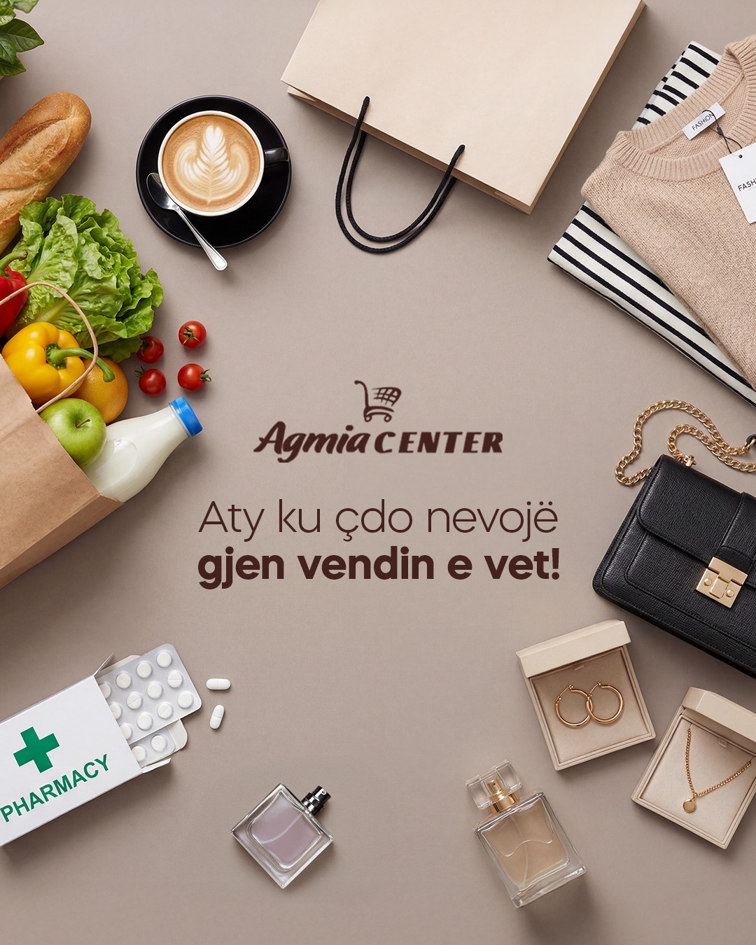 Qendër tregtare me ushqime, barnatore dhe veshje – Agmia Center