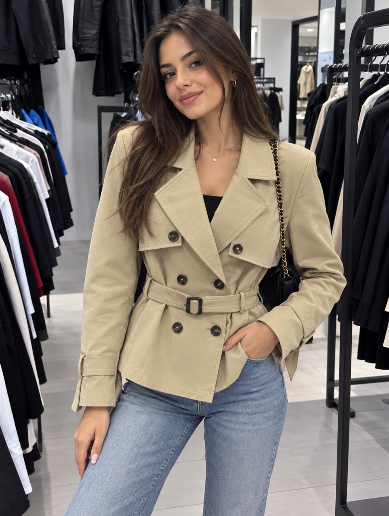 Xhaketë e zezë me rrip për femra – ALBI FASHION 🛍️ (2)