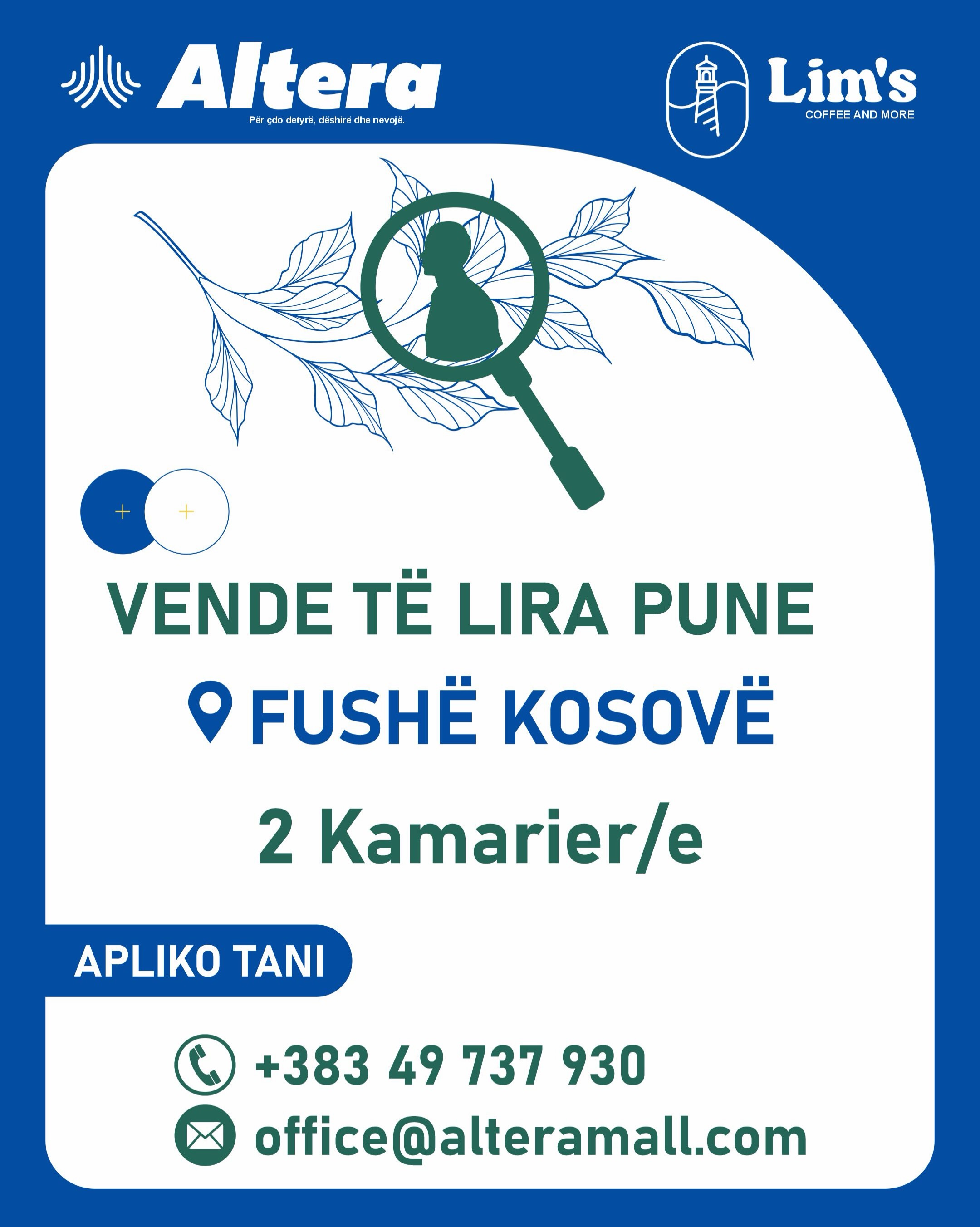 Njoftim pune për dy kamarierë – Altera - Bookstore