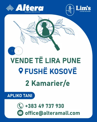 Njoftim pune për dy kamarierë
