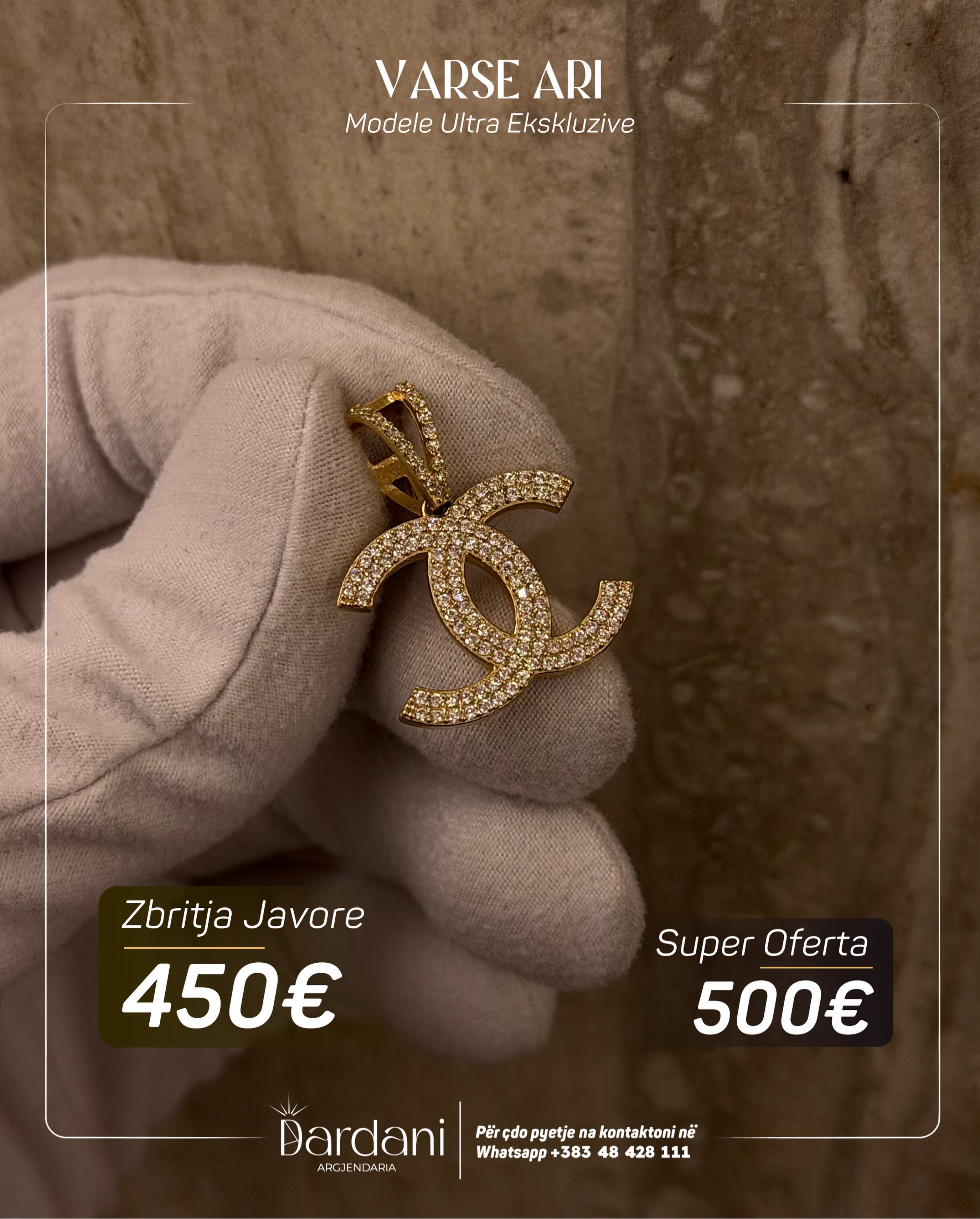 Varëse ari model Chanel me gurë – Argjendaria Dardani