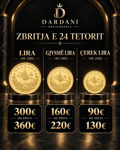 Monedha ari lira 14 karat në tre madhësi