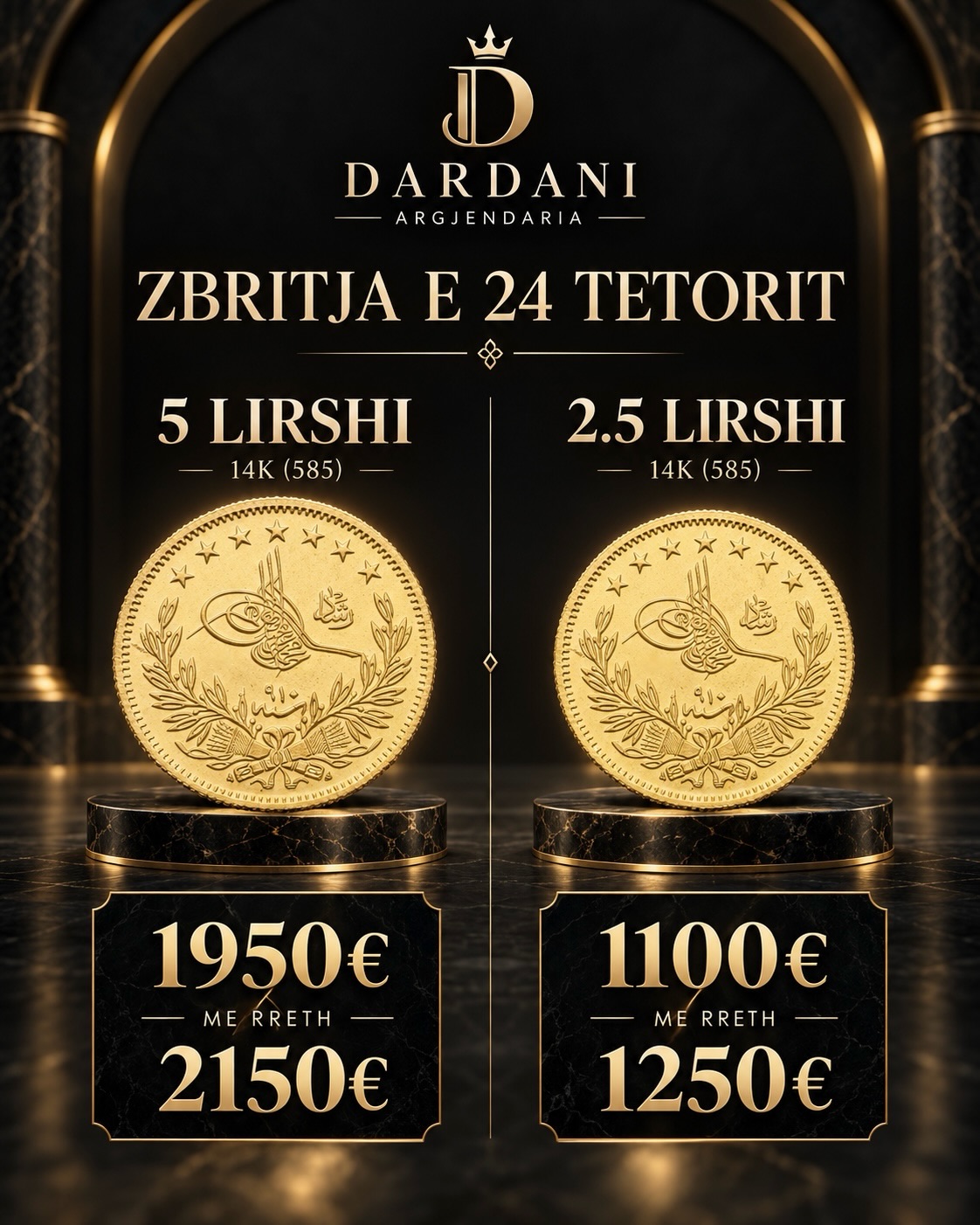 Monedha ari lira 14 karat në tre madhësi – Argjendaria Dardani (2)