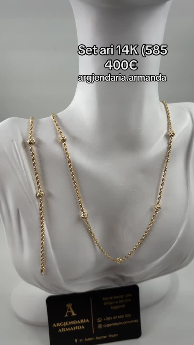 Set ari 14 karat me zinxhir të hollë – Argjendaria Armanda