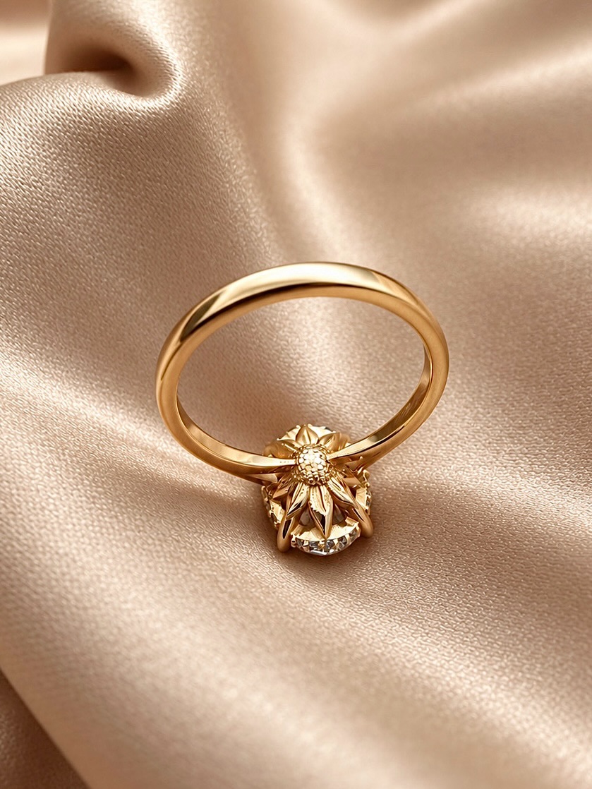 Unazë ari me diamant në formë luledielli – Ariana Nila | Designer
