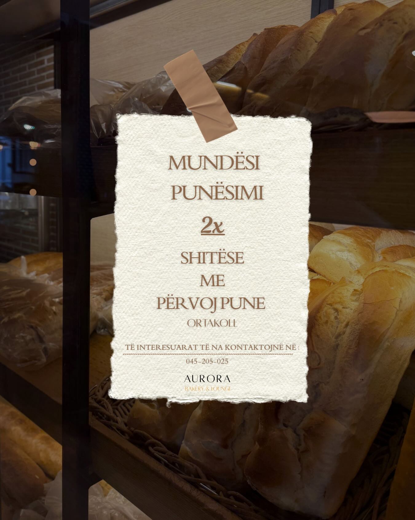 Njoftim pune për dy shitëse në furrë – Aurora Bakery & Lounge Prizren