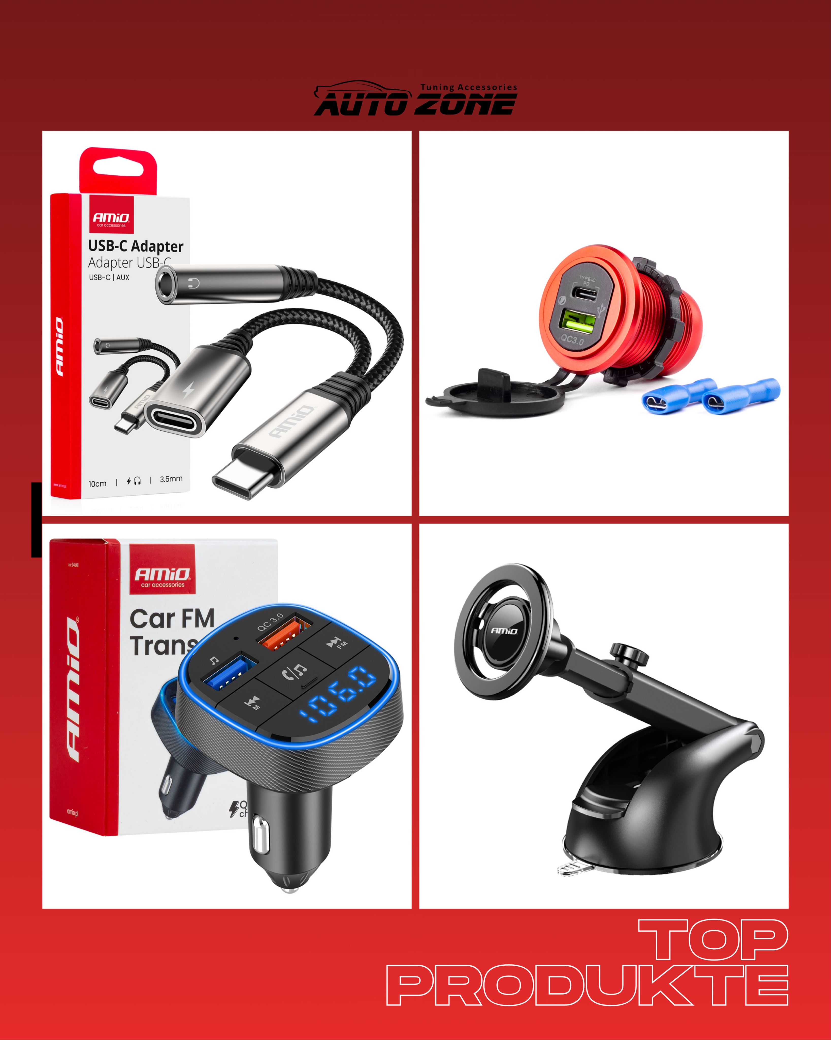 Aksesorë Amio për veturë me karikues dhe mbajtës – AUTO ZONE® Tuning accessories (3)
