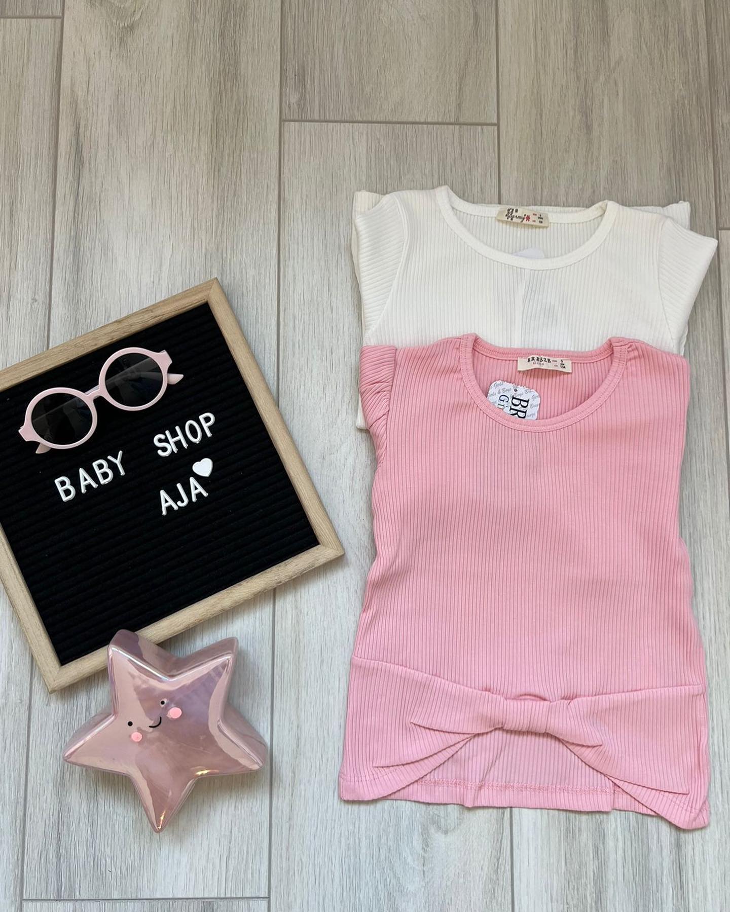 Bluzë vajzash me fjongo rozë dhe e bardhë – BABY SHOP AJA