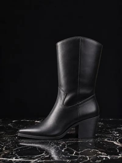 Çizme western të zeza me takë 6.5 cm