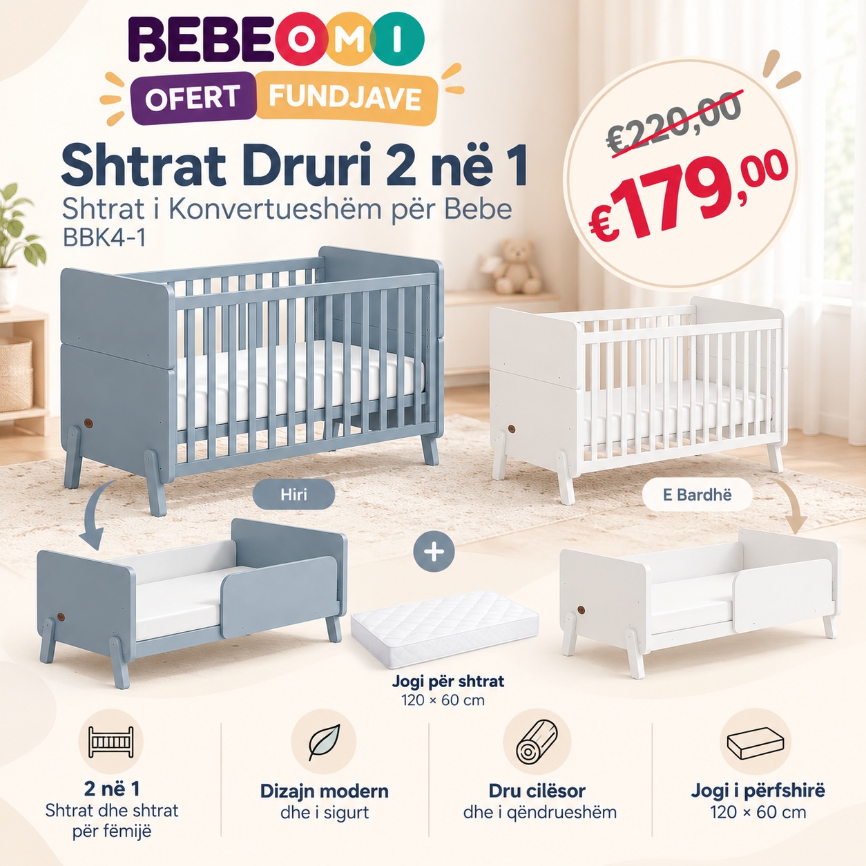 Shtrat druri 2 në 1 për bebe – Baby Shop Bebeomi®️Threebaby