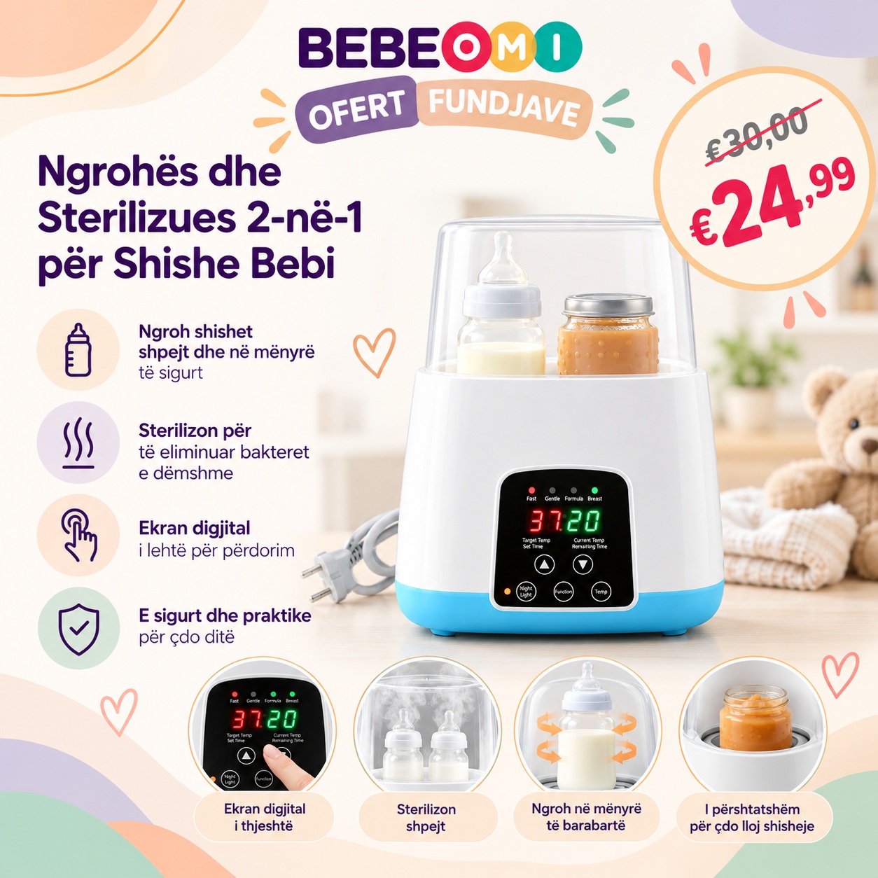 Ngrohës dhe sterilizues shishesh 8-në-1 – Baby Shop Bebeomi®️Threebaby (2)