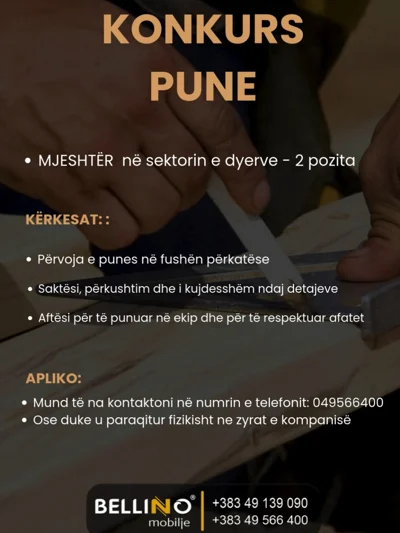 Konkurs pune për mjeshtër dyersh të brendshme