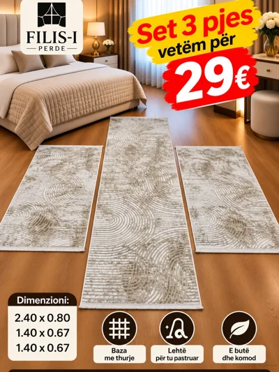 Set tepihash 3 pjesë krem me motive valësh