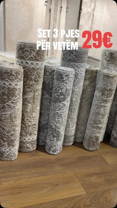 Set tepihash gri 3 pjesë për dhomë gjumi
