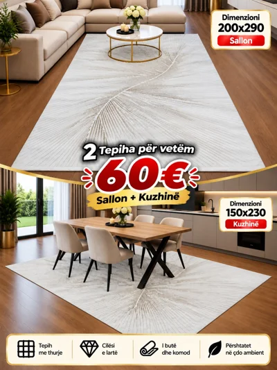 Set 2 tepihash krem për sallon dhe kuzhinë