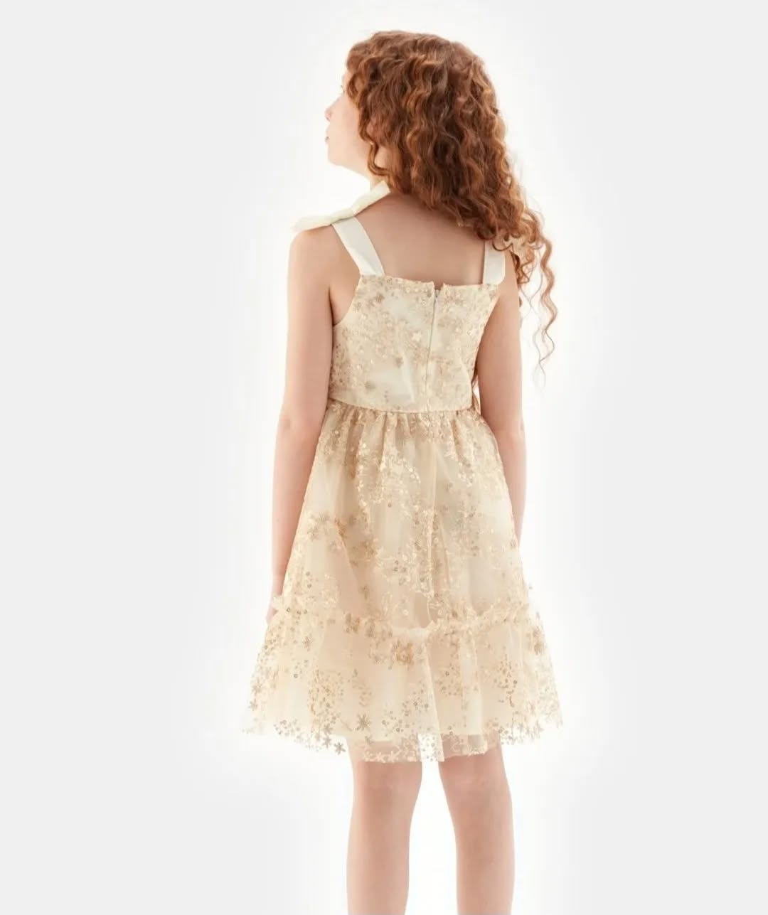 Fustan krem me tyl dhe shkëlqim për vajza – BG STORE (3)