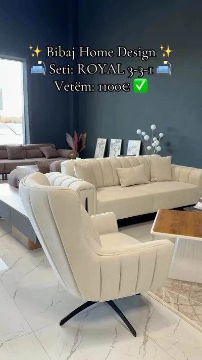 Set divanesh Royal 3-3-1 krem