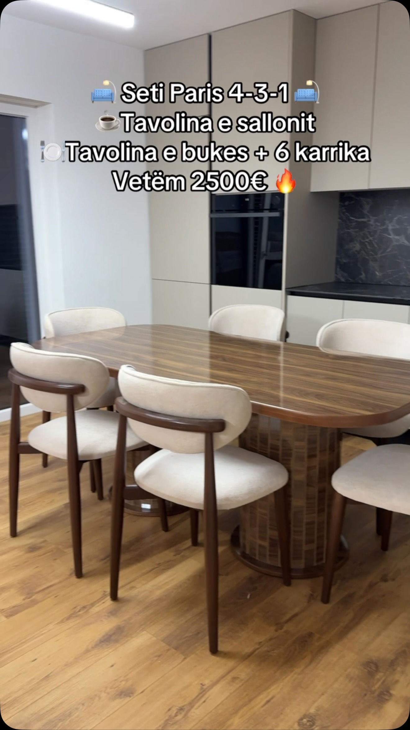 Set Paris 4-3-1 me tavolinë buke dhe 6 karrige – BIBAJ HOME DESIGN