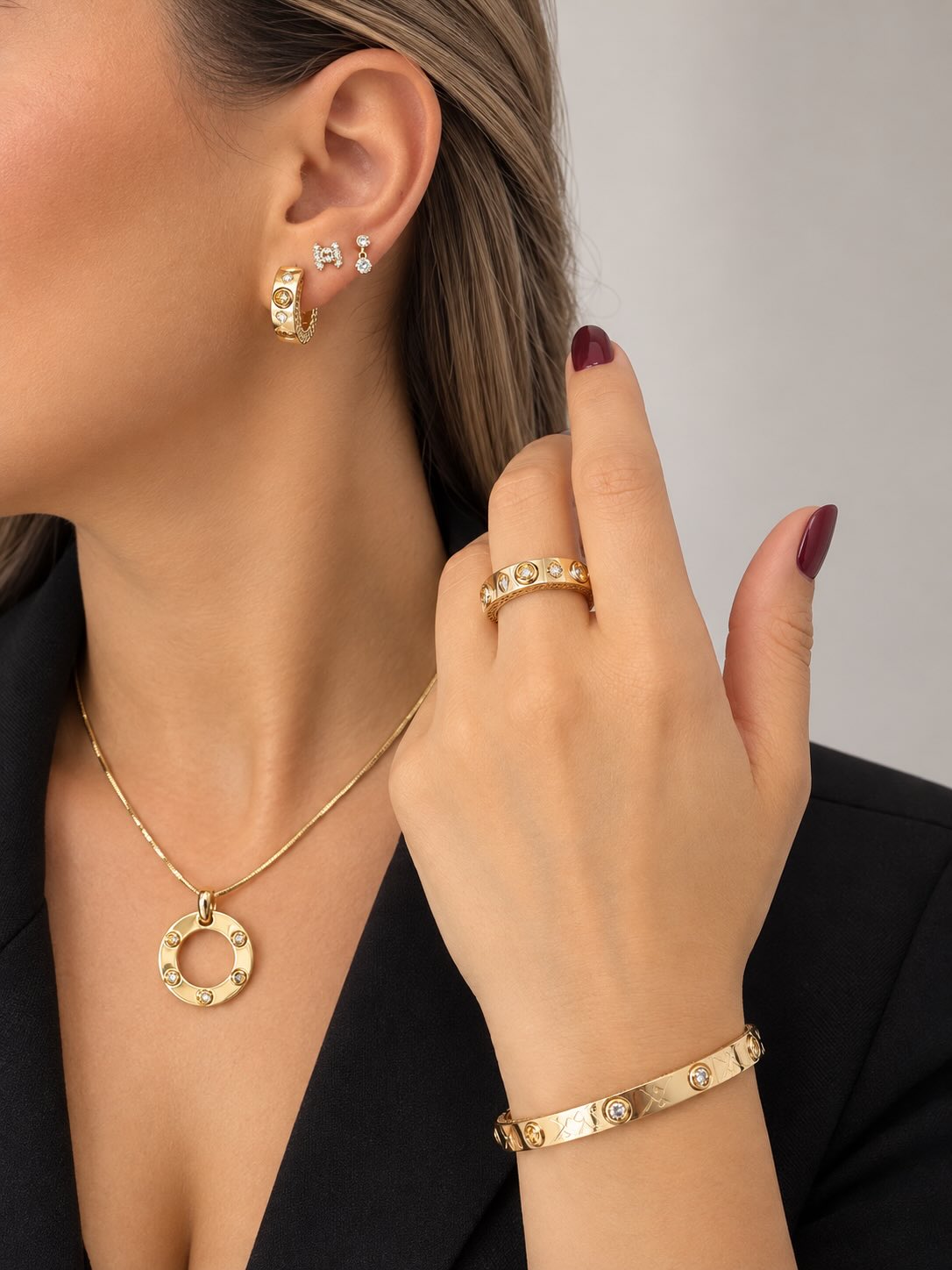 Set ari 14 karat me gjerdan, unazë dhe byzylyk – Binni Gold