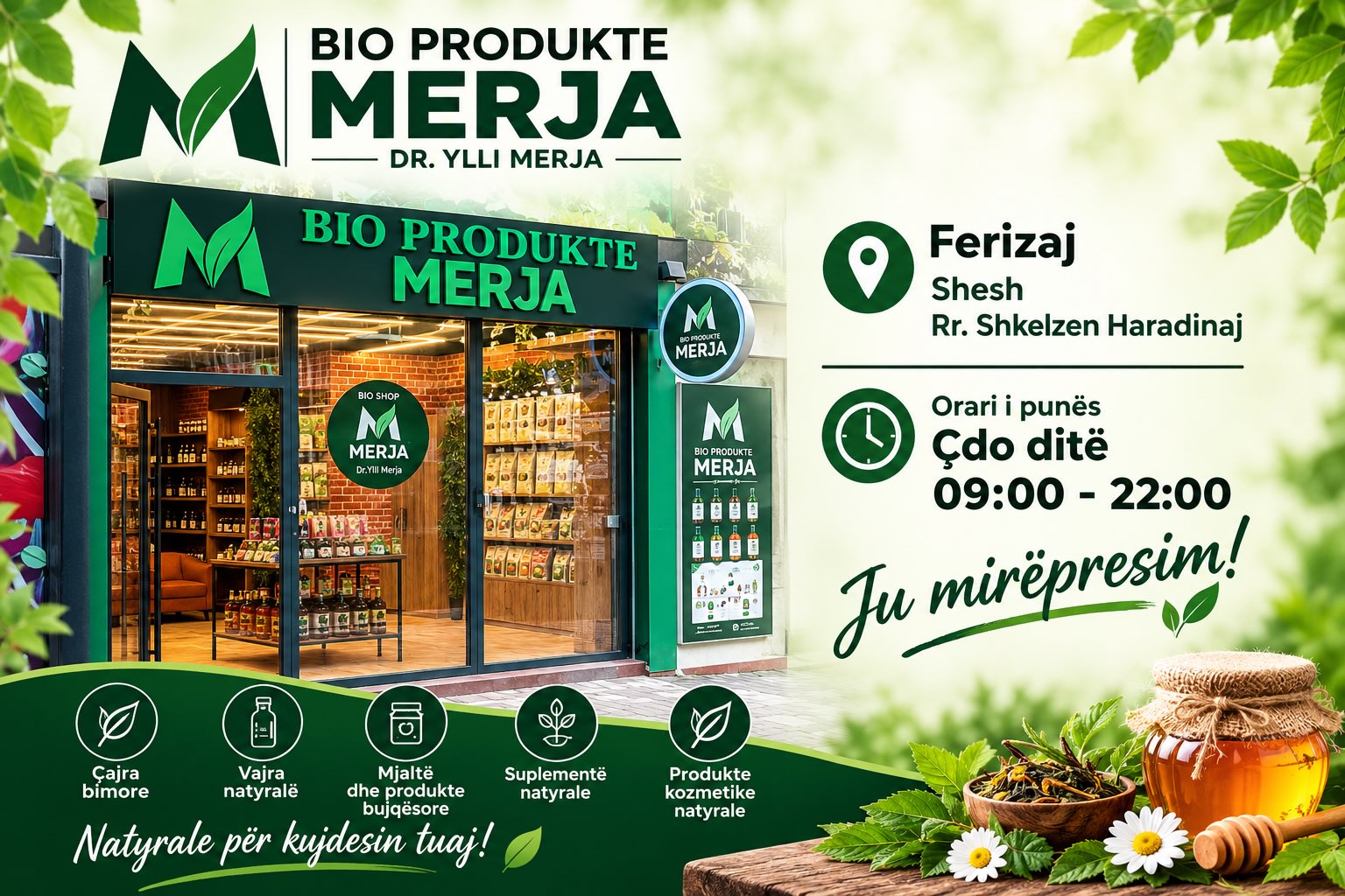 Çajra bimorë, vajra natyralë dhe mjaltë në Ferizaj – Bio Produkte Merja