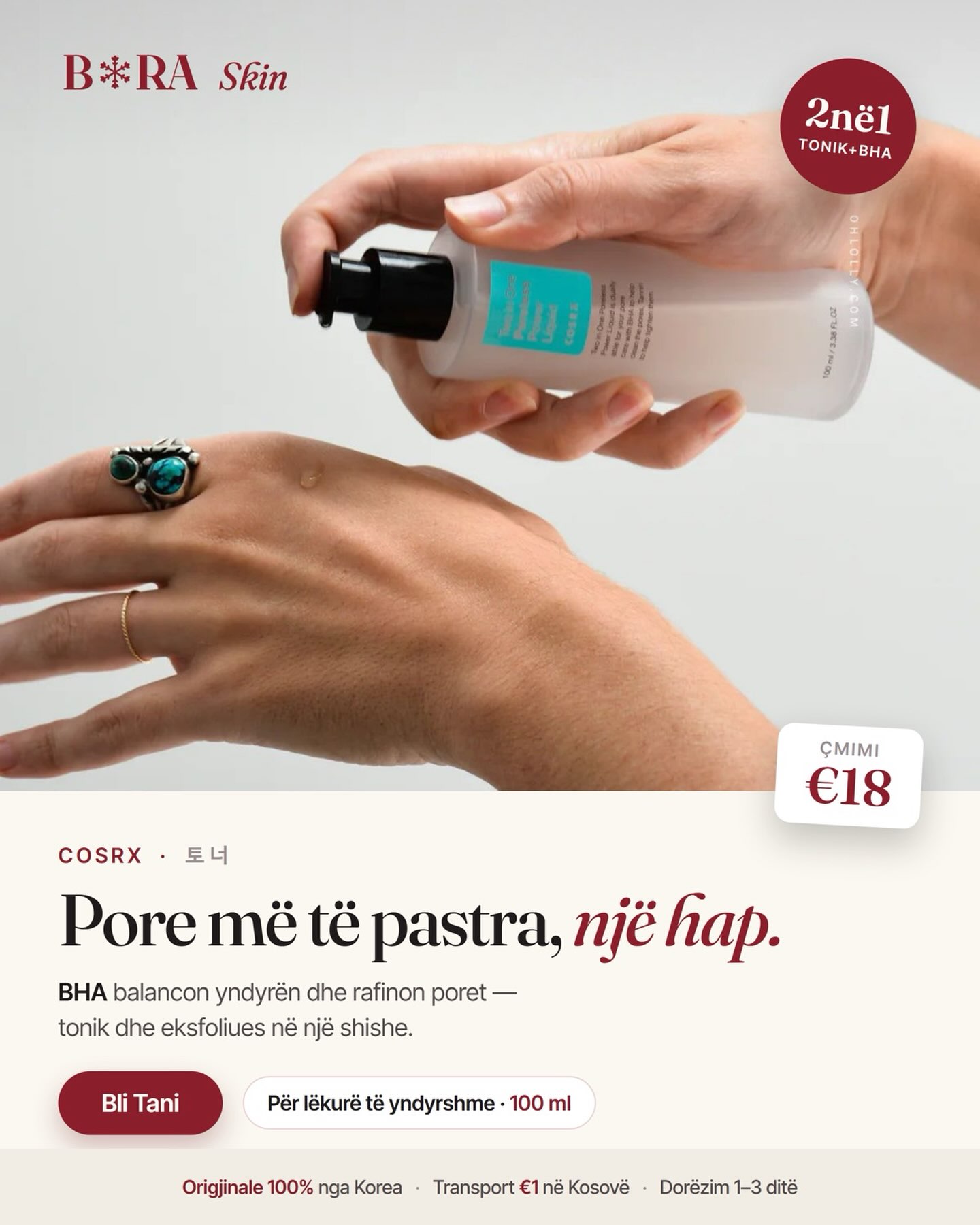 Tonik COSRX BHA për pore – Bora Beauty