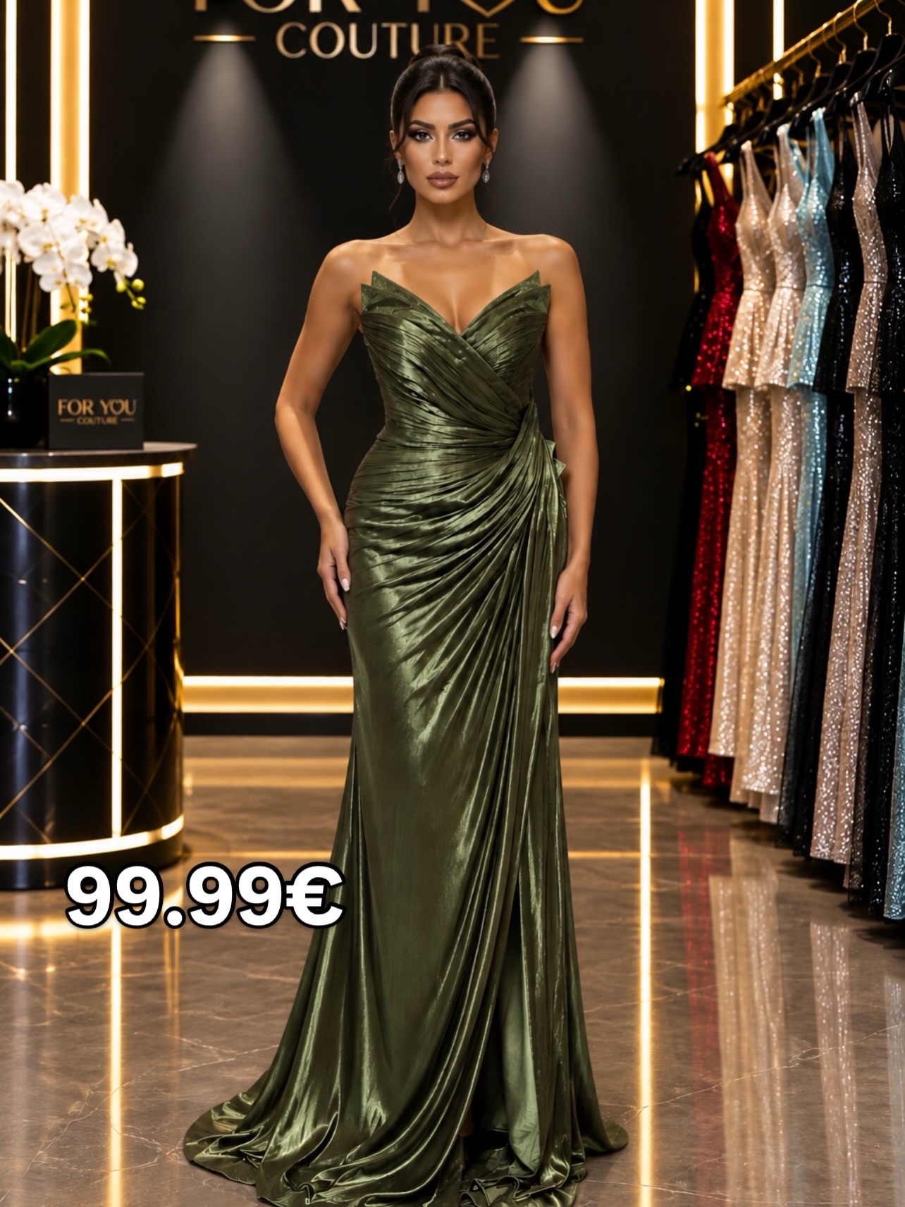 Fustan mbrëmjeje bezhë pa shpatulla me drapim – Boutique FOR YOU 1 Pejë🛍️ (2)