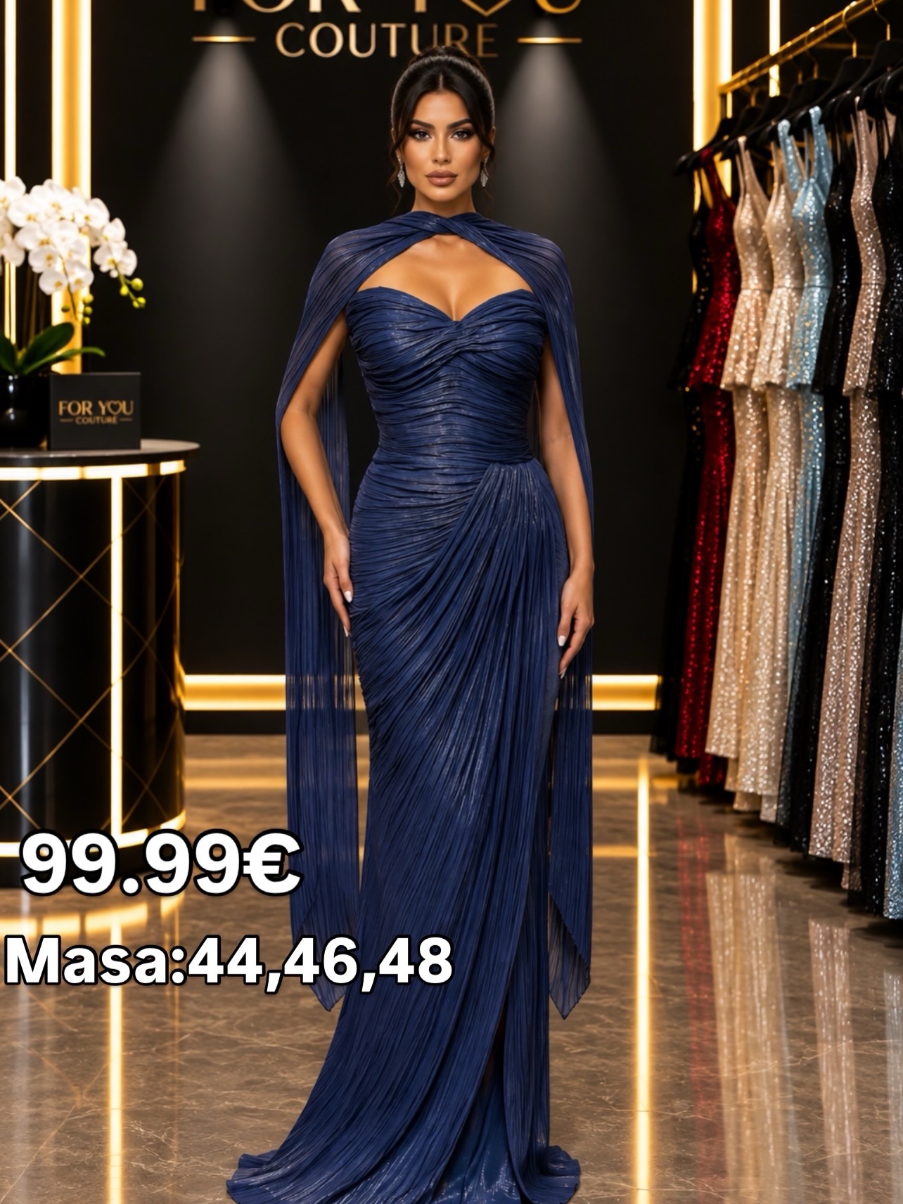 Fustan mbrëmjeje bezhë pa shpatulla me drapim – Boutique FOR YOU 1 Pejë🛍️ (4)