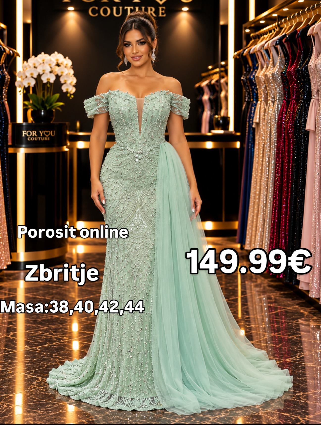 Fustan mbrëmjeje mente pa shpatulla, masat 38-44 – Boutique FOR YOU 1 Pejë🛍️