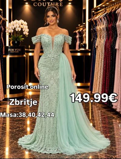 Fustan mbrëmjeje mente pa shpatulla, masat 38-44