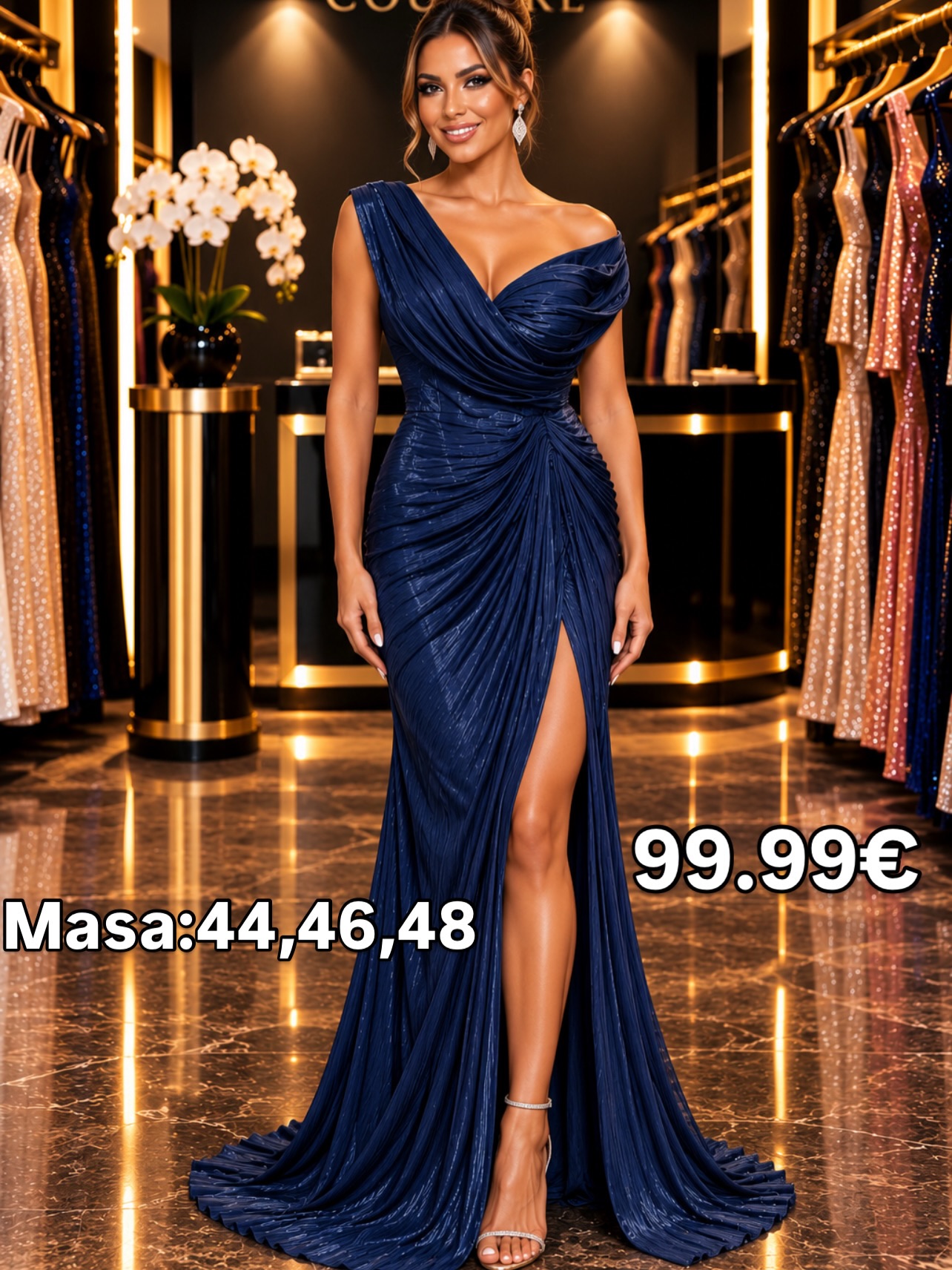 Fustan mbrëmjeje blu i errët me çarje – Boutique FOR YOU 1 Pejë🛍️