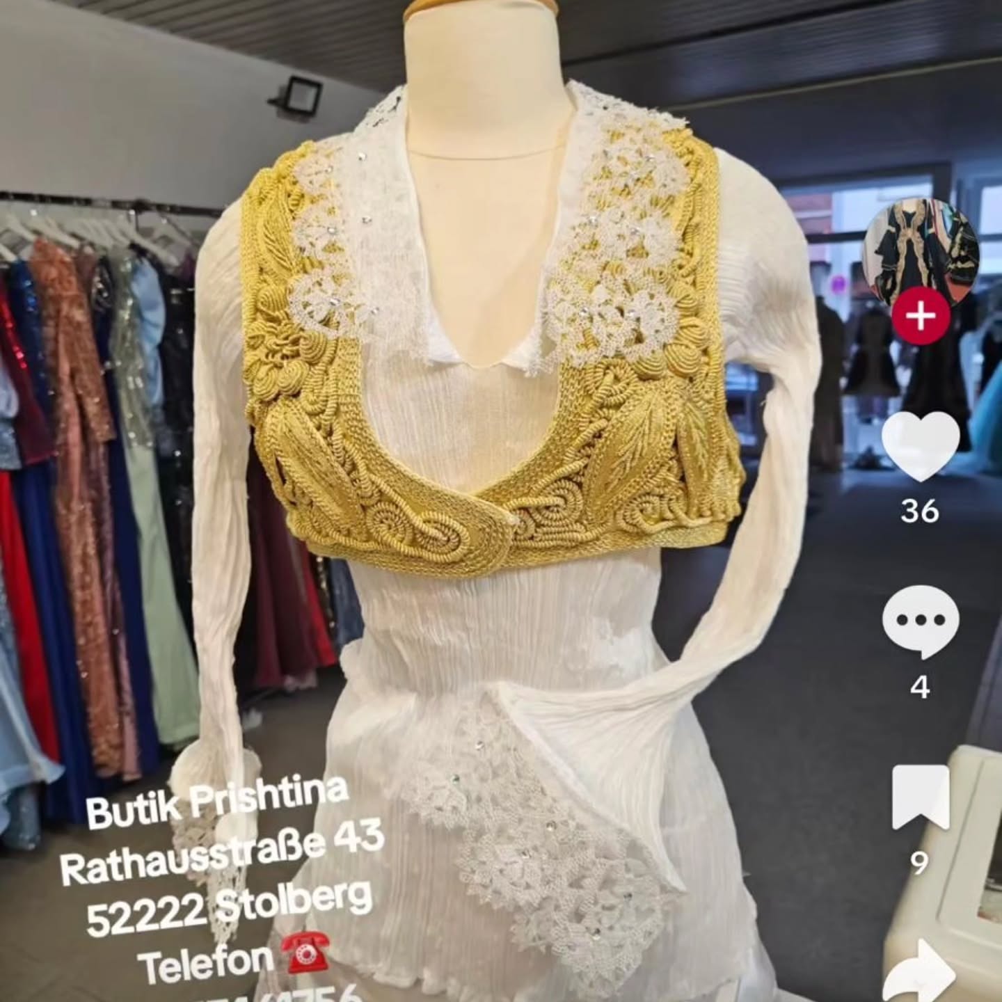 Fustan tradicional i bardhë me qëndisje ari – ButikPrishtina (2)
