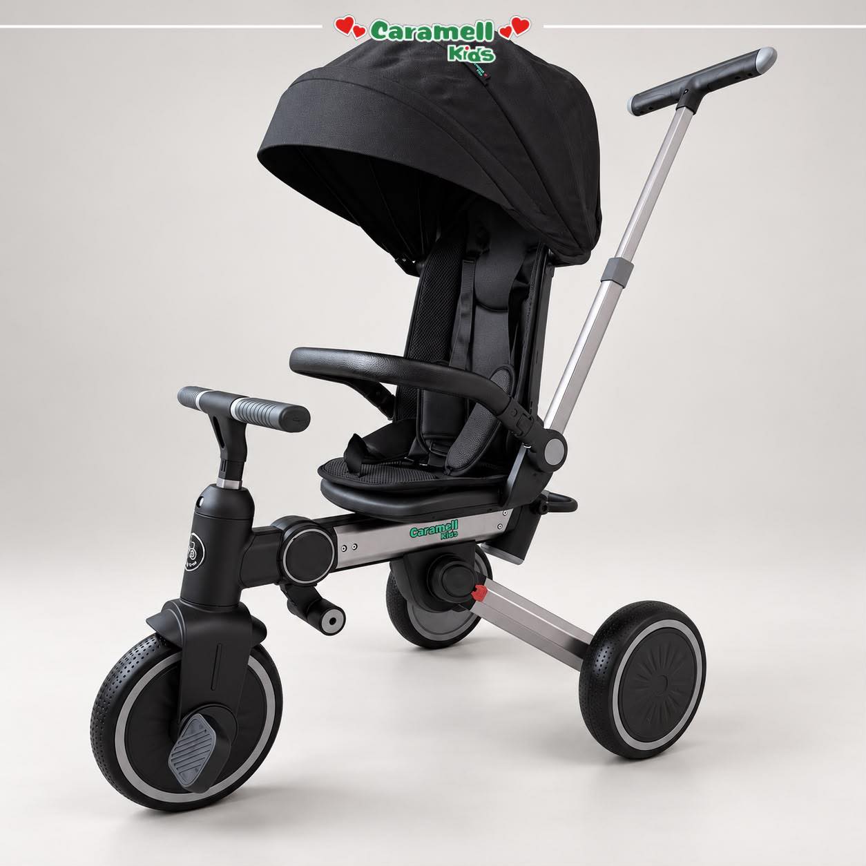 Triçikletë e zezë për fëmijë me tendë – Caramell Kids