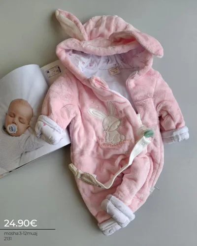 Kombinezon rozë me veshë lepuri për bebe