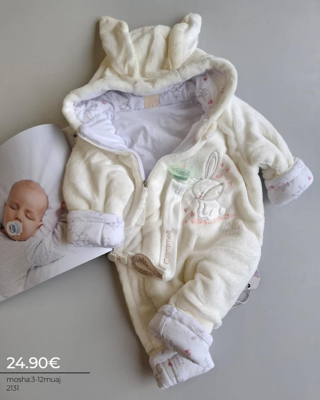 Kombinezon rozë me veshë lepuri për bebe – Caramell Kids (2)