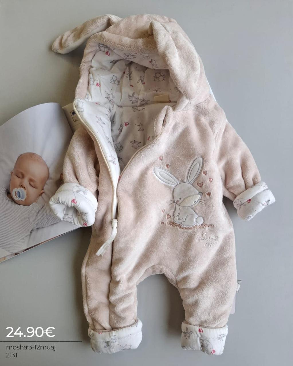 Kombinezon rozë me veshë lepuri për bebe – Caramell Kids (3)