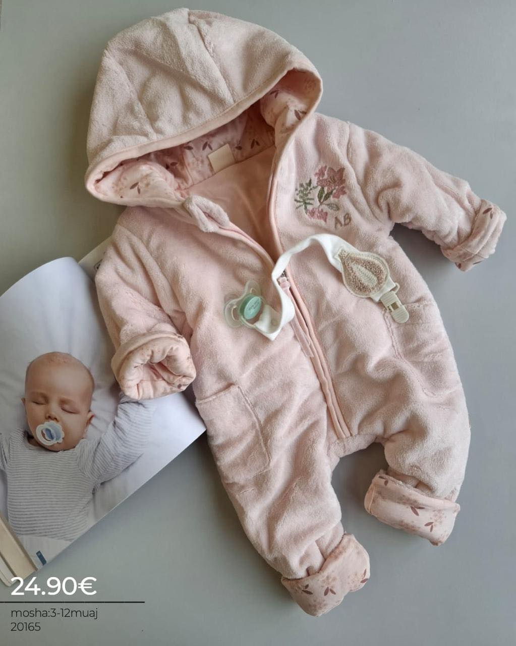 Kombinezon rozë me veshë lepuri për bebe – Caramell Kids (4)