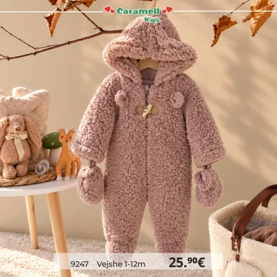 Kombinezon i ngrohtë rozë për bebe 1-12 muaj